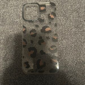 iphone 12 pro case. clear with cheetah print